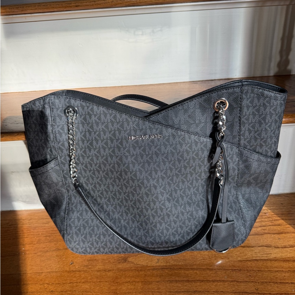 Michael Kors Black & Gray zip top Tote Bag